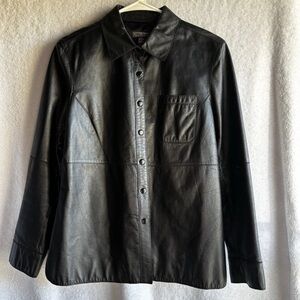 Classiques Entier Black Leather Shirt Jacket Snap Front Pocket Petite S Lined
